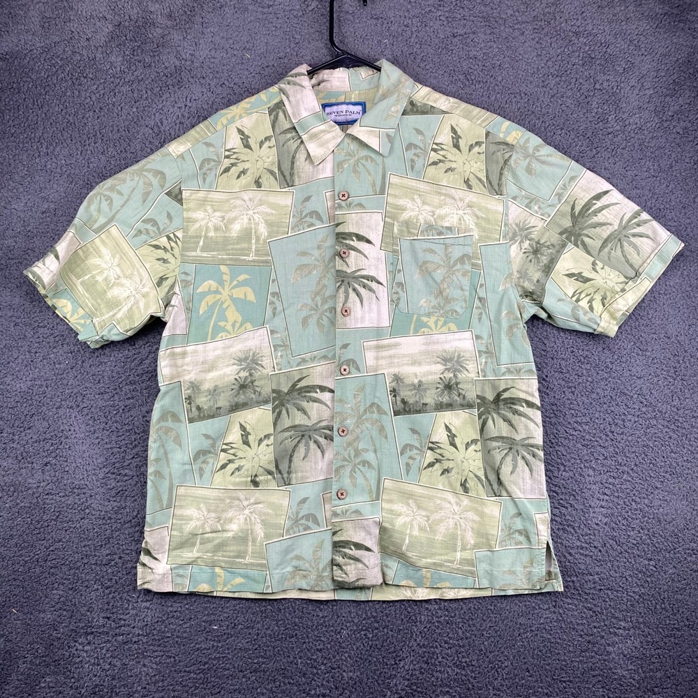 Seven Palm Island Authentics Mens Large Palm‎ Tree Print Shirt Button Up Aloha